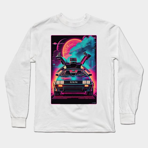 Delorean Synthwave Style Art Long Sleeve T-Shirt by DeathAnarchy